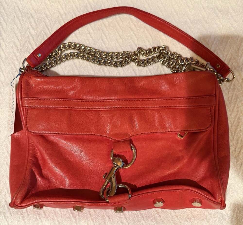 Rebecca Minkoff Red Medium Shoulder Bag Gold Chain Strap Zip Inner Pockets